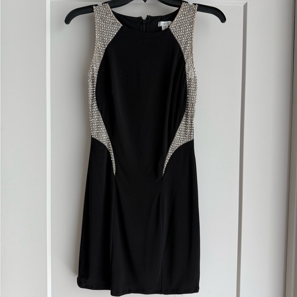 Caché Black Dress with Mesh and Rhinestone Detailing Size 0